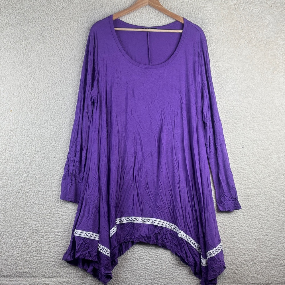 Nwot Ouges Womens Purple Lace Trim Long Sleeve Hi… - image 1